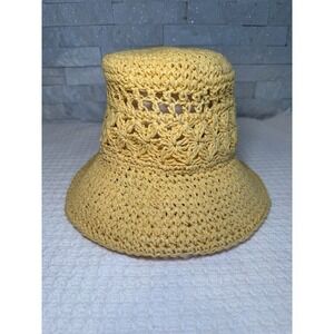 Nordstrom Straw Sun Hat Crochet Wide Brim Yellow Beach Hat Womens One Size NWT
